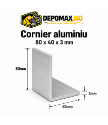 Cornier aluminiu 80 x 40 x 3 mm, 6 metri (EN AW-6060) Cornier aluminiu 80 x 40 x 3 mm, 6 metri (EN AW-6060)